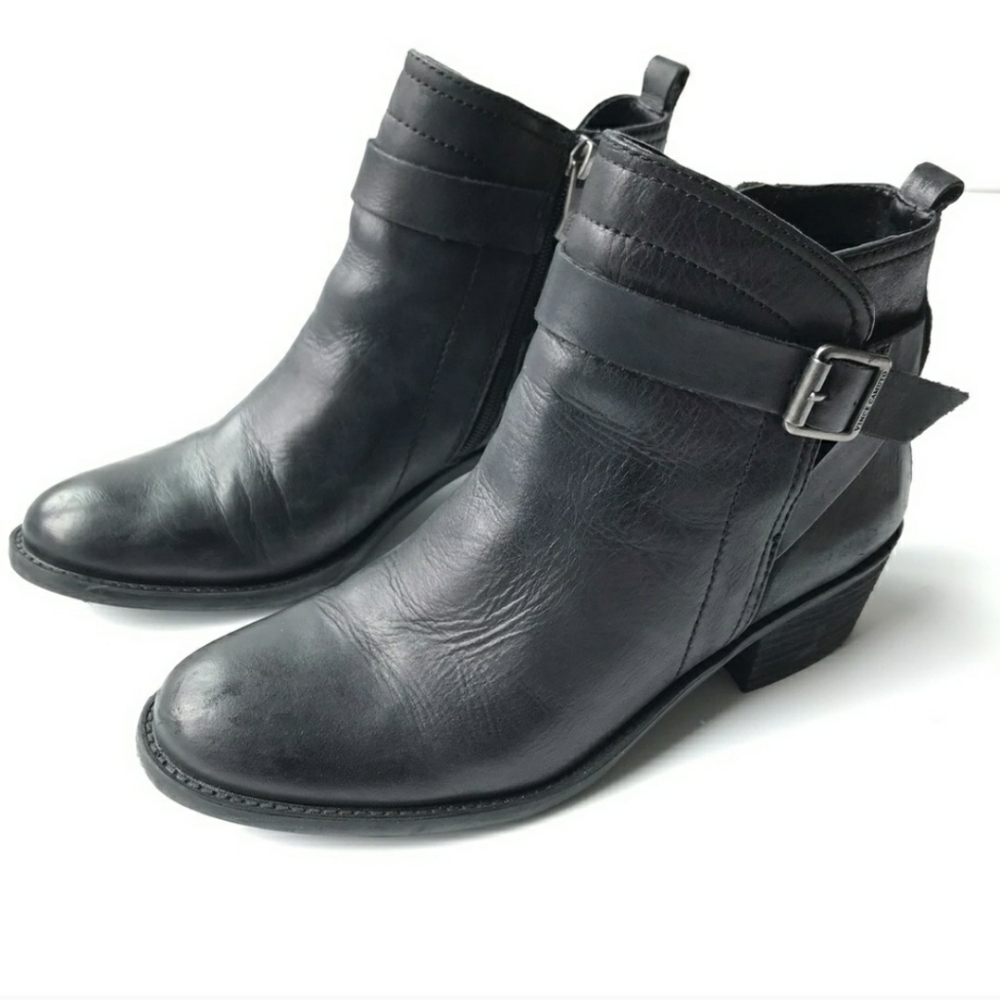 VINCE CAMUTO Beamer Black Leather Ankle Boots 8